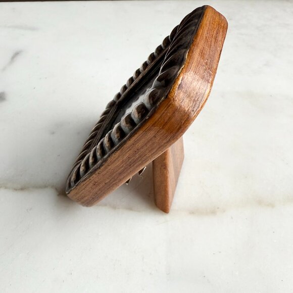 Sterling Silver Small Vintage Frame Wood Back marked 925 Rope Twist Repeat - Picture 2 of 7